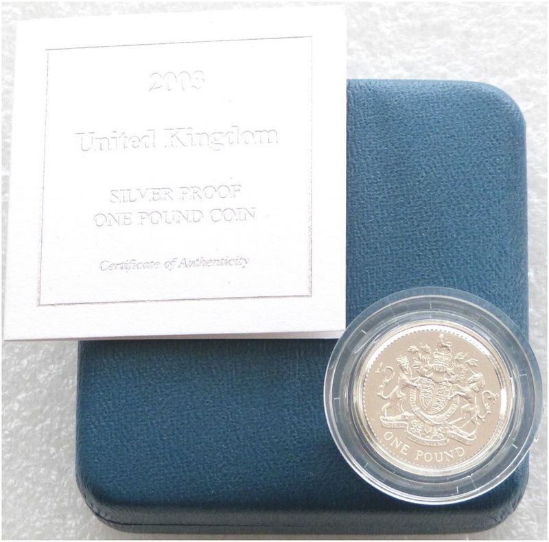 2003 Royal Arms £1 Silver Proof Coin Box Coa