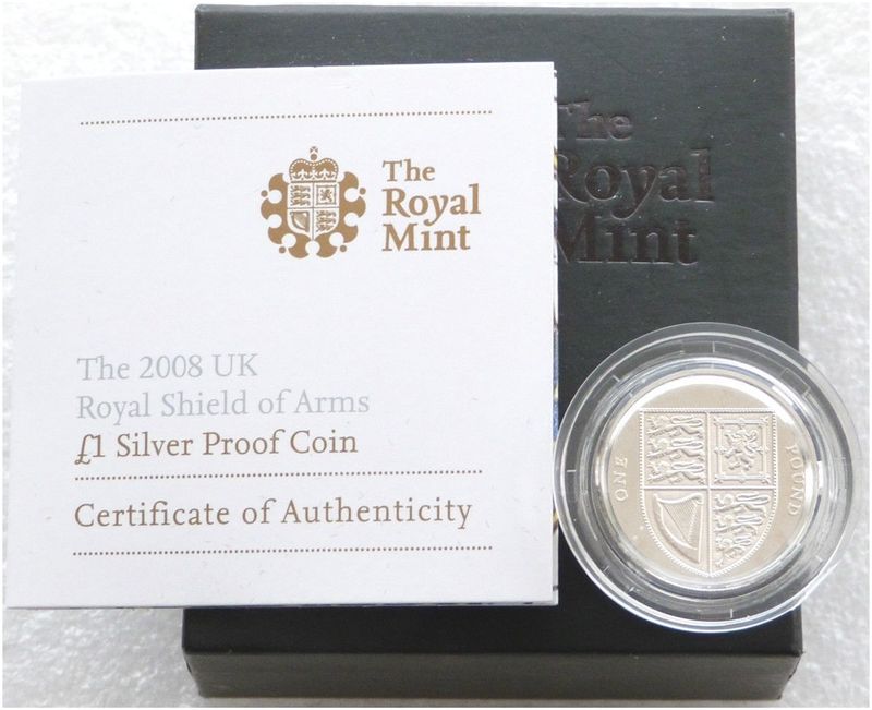 2008 Royal Shield of Arms £1 Silver Proof Coin Box Coa
