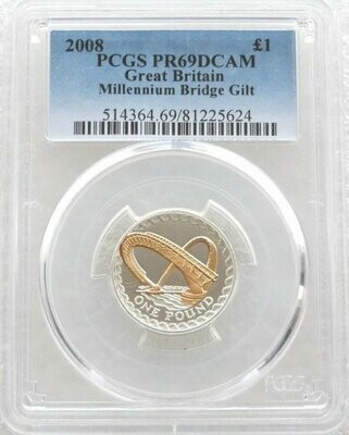 2008 Gateshead Millennium Bridge £1 Silver Gold Proof Coin PCGS PR69 DCAM 2008 Gateshead Millennium Bridge £1 Silver Gold Proof Coin PCGS PR69 DCAM