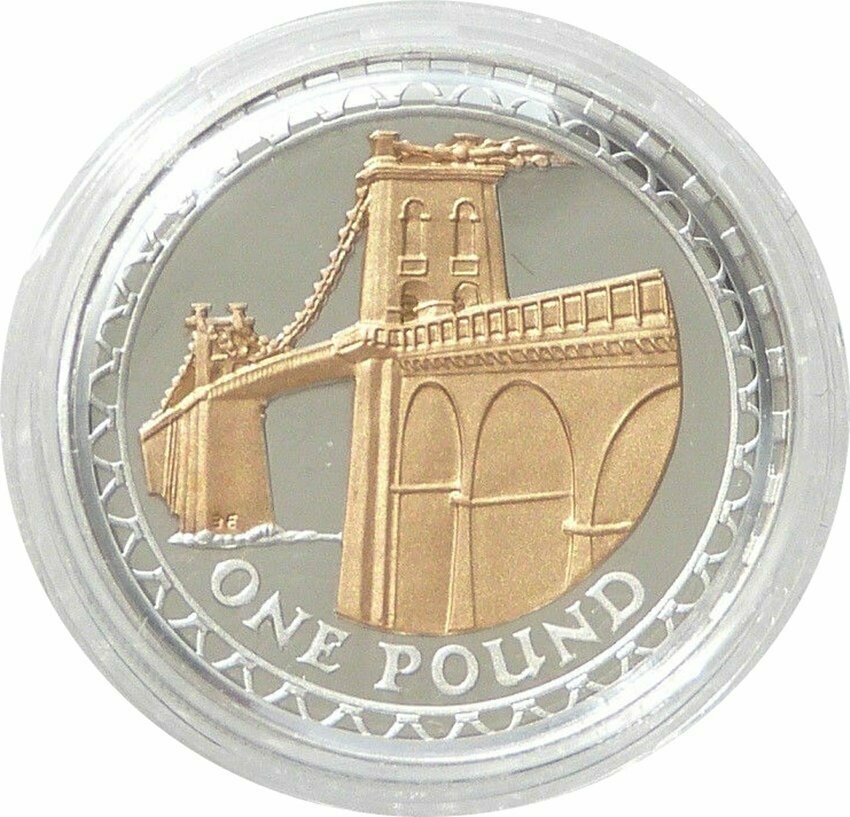 2008 Menai Straits Bridge £1 Silver Gold Proof Coin 2008 Menai Straits Bridge £1 Silver Gold Proof Coin