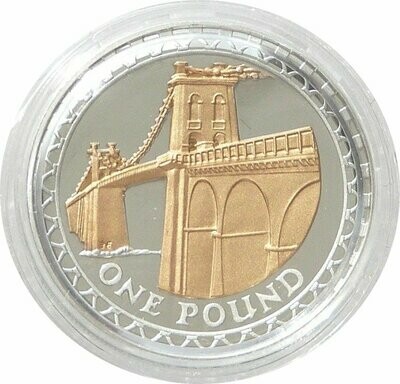 2008 Menai Straits Bridge £1 Silver Gold Proof Coin 2008 Menai Straits Bridge £1 Silver Gold Proof Coin