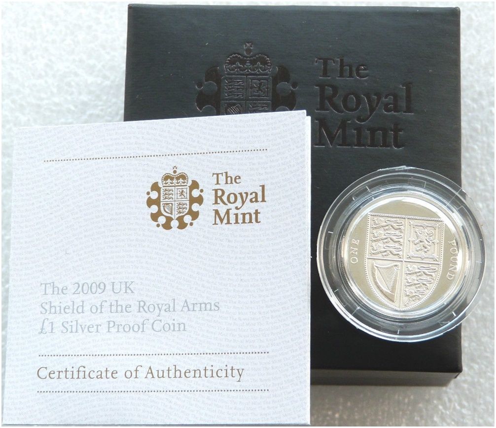 2009 Royal Shield of Arms £1 Silver Proof Coin Box Coa