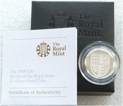 2009 Royal Shield of Arms £1 Silver Proof Coin Box Coa