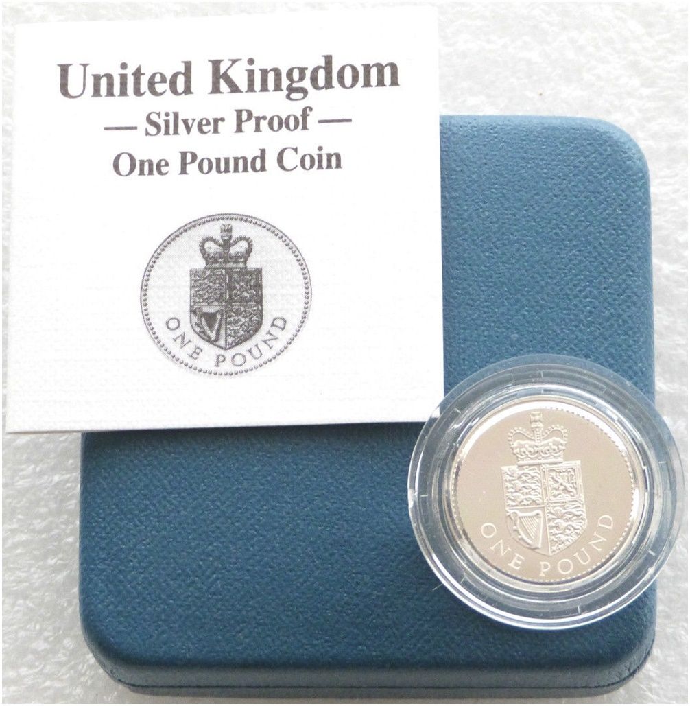1988 Crowned Royal Shield £1 Silver Proof Coin Box Coa