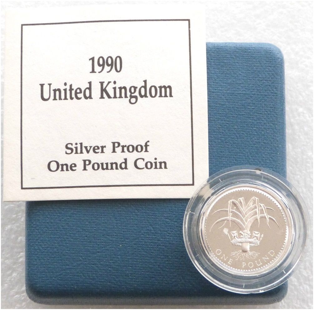 1990 Welsh Leek £1 Silver Proof Coin Box Coa