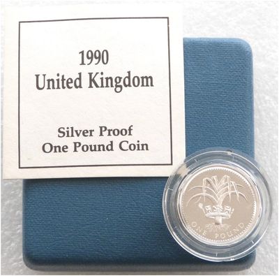1990 Welsh Leek £1 Silver Proof Coin Box Coa