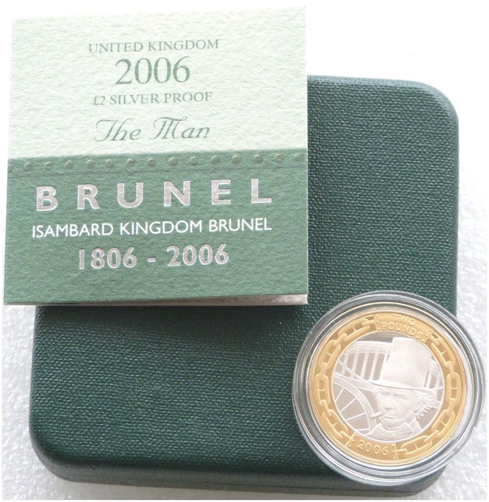 2006 Isambard Brunel The Man £2 Silver Proof Coin Box Coa 2006 Isambard Brunel The Man £2 Silver Proof Coin Box Coa