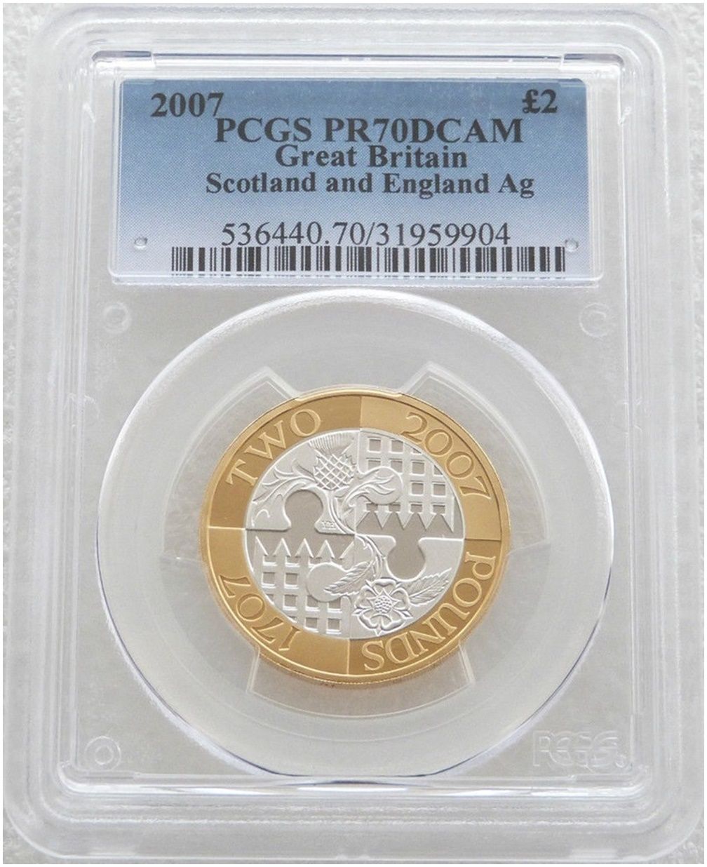2007 Act of Union £2 Silver Proof Coin PCGS PR70 DCAM 2007 Act of Union £2 Silver Proof Coin PCGS PR70 DCAM