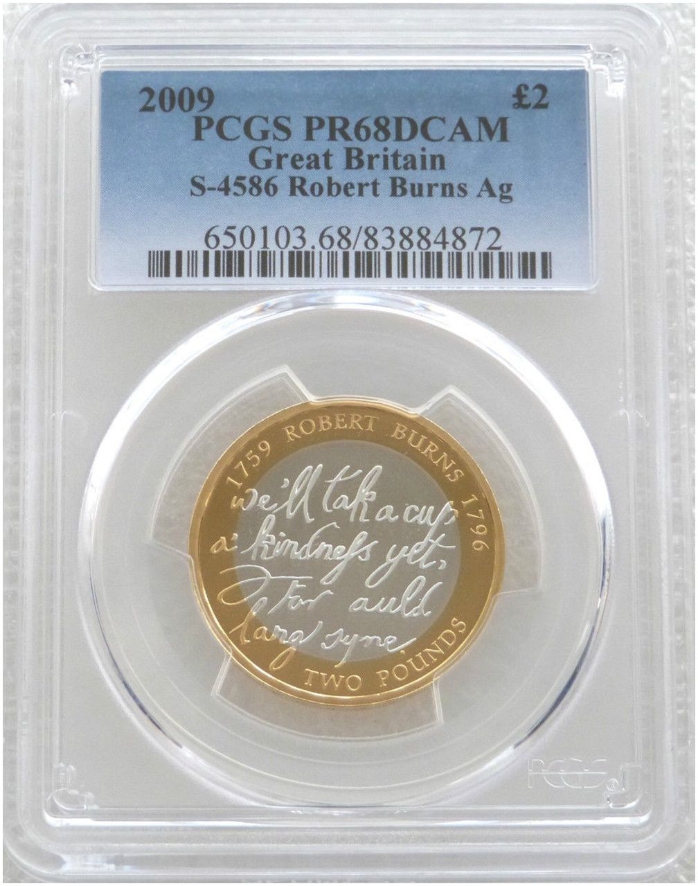 2009 Robert Burns £2 Silver Proof Coin PCGS PR68 DCAM 2009 Robert Burns £2 Silver Proof Coin PCGS PR68 DCAM