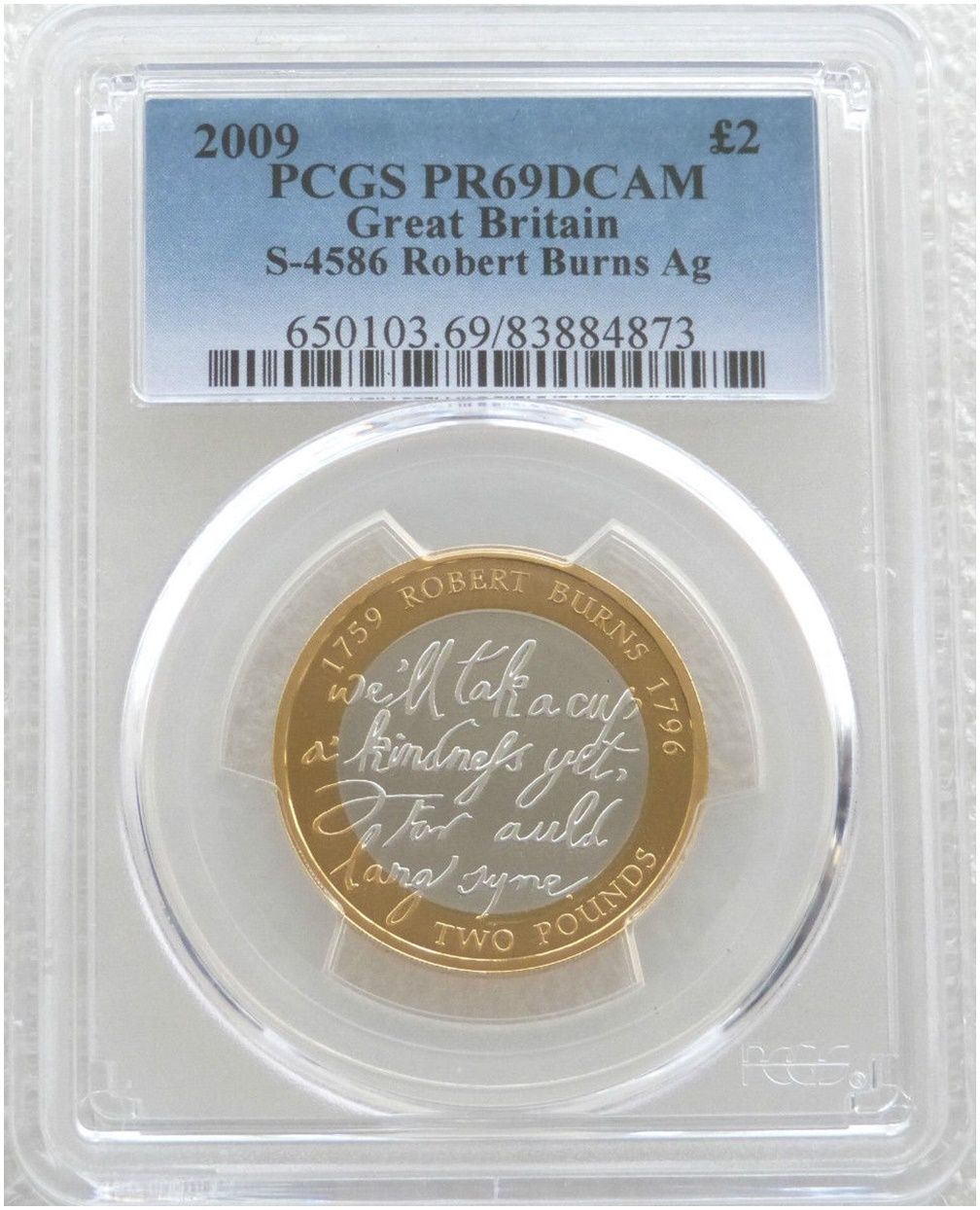 2009 Robert Burns £2 Silver Proof Coin PCGS PR69 DCAM 2009 Robert Burns £2 Silver Proof Coin PCGS PR69 DCAM