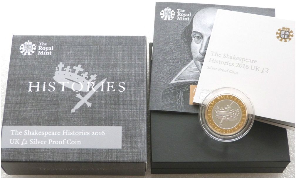 2016 William Shakespeare Histories £2 Silver Proof Coin Box Coa 2016 William Shakespeare Histories £2 Silver Proof Coin Box Coa