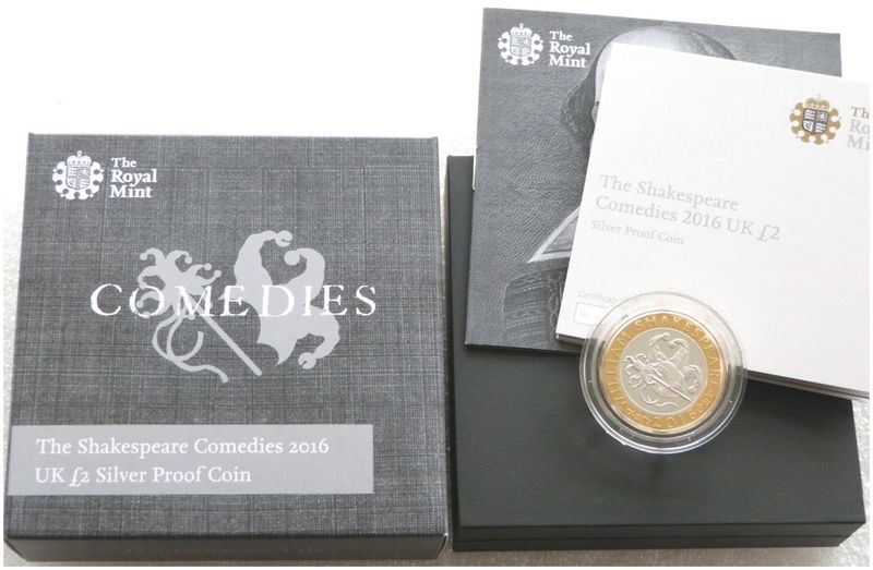 2016 William Shakespeare Comedies £2 Silver Proof Coin Box Coa Number 0001 2016 William Shakespeare Comedies £2 Silver Proof Coin Box Coa Number 0001