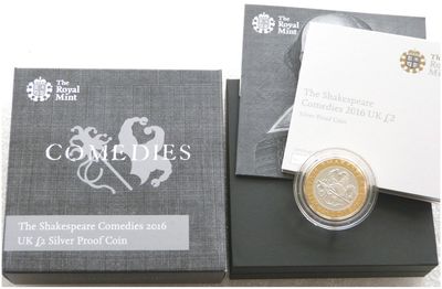 2016 William Shakespeare Comedies £2 Silver Proof Coin Box Coa Number 0001