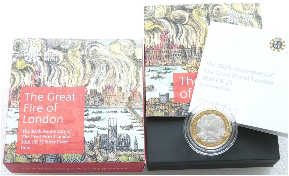2016 Great Fire of London £2 Silver Proof Coin Box Coa 2016 Great Fire of London £2 Silver Proof Coin Box Coa