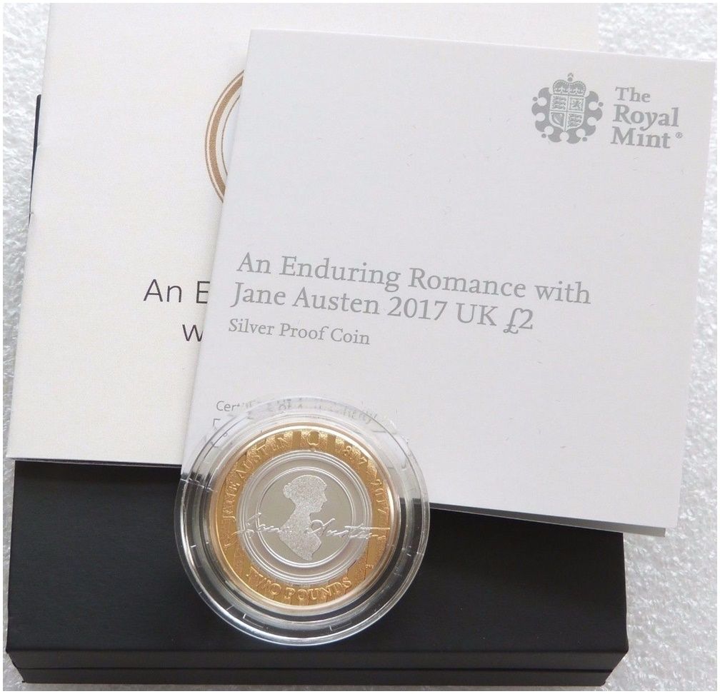 2017 Jane Austen £2 Silver Proof Coin Box Coa 2017 Jane Austen £2 Silver Proof Coin Box Coa