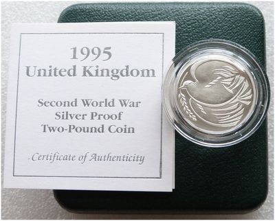 1995 End of Second World War Dove £2 Silver Proof Coin Box Coa 1995 End of Second World War Dove £2 Silver Proof Coin Box Coa