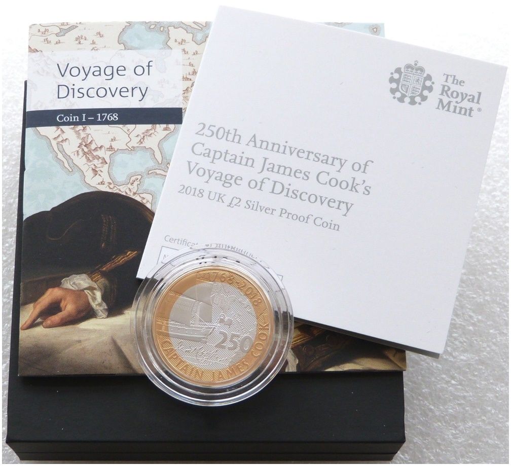 2018 Captain Cook £2 Silver Proof Coin Box Coa 2018 Captain Cook £2 Silver Proof Coin Box Coa