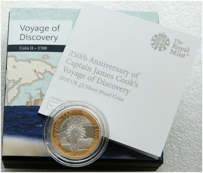 2019 Captain Cook £2 Silver Proof Coin Box Coa 2019 Captain Cook £2 Silver Proof Coin Box Coa