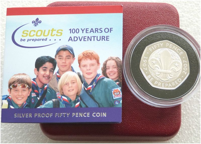 2007 Scout Movement Centenary 50p Silver Proof Coin Box Coa