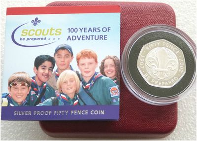 2007 Scout Movement Centenary 50p Silver Proof Coin Box Coa 2007 Scout Movement Centenary 50p Silver Proof Coin Box Coa