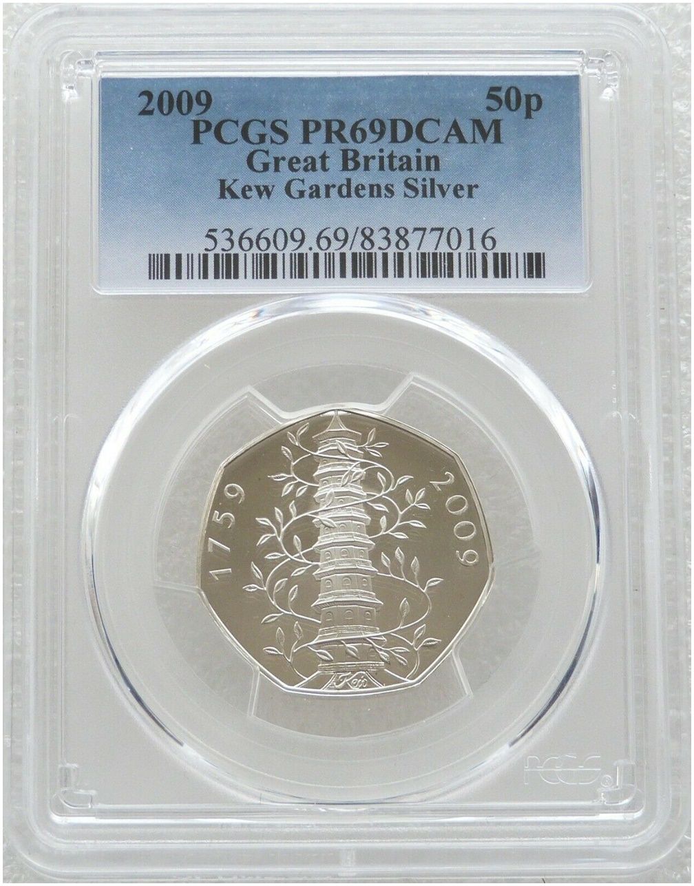 2009 Kew Gardens 50p Silver Proof Coin PCGS PR69 DCAM 2009 Kew Gardens 50p Silver Proof Coin PCGS PR69 DCAM