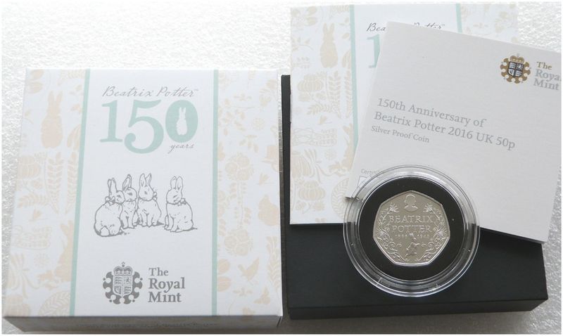 2016 Beatrix Potter 50p Silver Proof Coin Box Coa