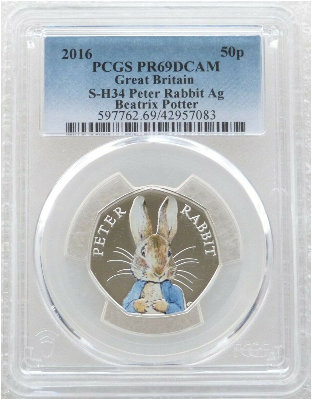 2016 Peter Rabbit 50p Silver Proof Coin PCGS PR69 DCAM 2016 Peter Rabbit 50p Silver Proof Coin PCGS PR69 DCAM
