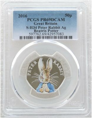 2016 Peter Rabbit 50p Silver Proof Coin PCGS PR69 DCAM 2016 Peter Rabbit 50p Silver Proof Coin PCGS PR69 DCAM