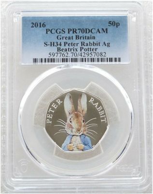 2016 Peter Rabbit 50p Silver Proof Coin PCGS PR70 DCAM 2016 Peter Rabbit 50p Silver Proof Coin PCGS PR70 DCAM