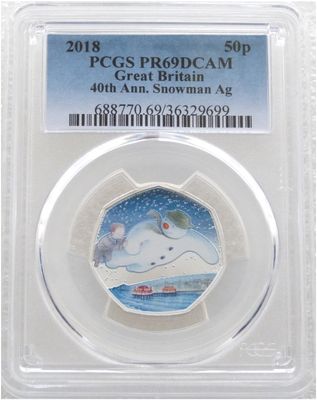 2018 The Snowman 40th Anniversary 50p Silver Proof Coin PCGS PR69 DCAM 2018 The Snowman 40th Anniversary 50p Silver Proof Coin PCGS PR69 DCAM