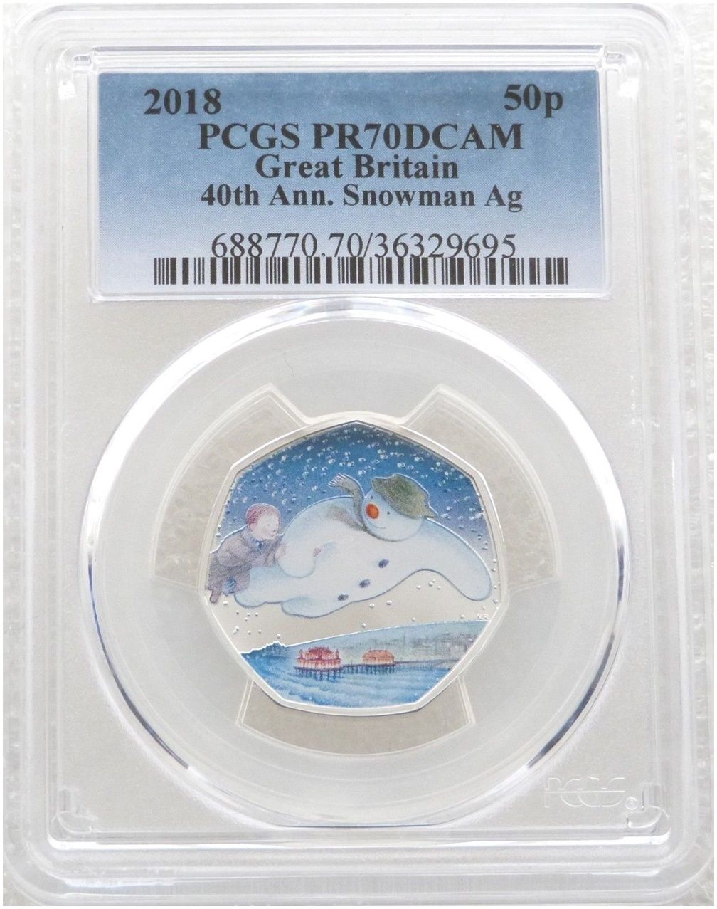 2018 The Snowman 40th Anniversary 50p Silver Proof Coin PCGS PR70 DCAM 2018 The Snowman 40th Anniversary 50p Silver Proof Coin PCGS PR70 DCAM
