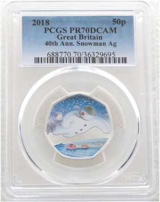 2018 The Snowman 40th Anniversary 50p Silver Proof Coin PCGS PR70 DCAM 2018 The Snowman 40th Anniversary 50p Silver Proof Coin PCGS PR70 DCAM