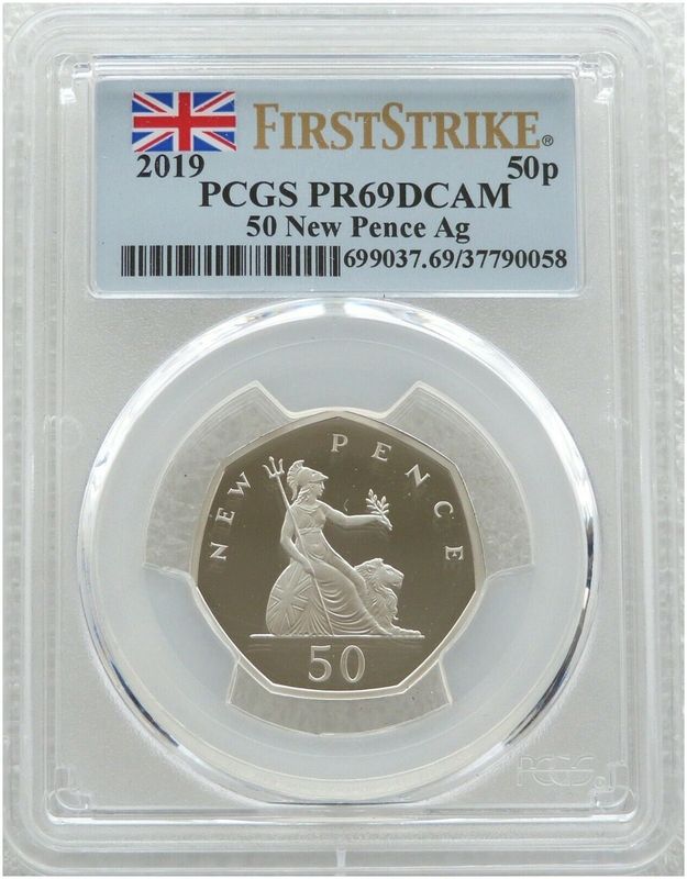 2019 Britannia New Pence 50p Silver Proof Coin PCGS PR69 DCAM First Strike 2019 Britannia New Pence 50p Silver Proof Coin PCGS PR69 DCAM First Strike