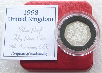1998 EEC Membership 50p Silver Proof Coin Box Coa 1998 EEC Membership 50p Silver Proof Coin Box Coa