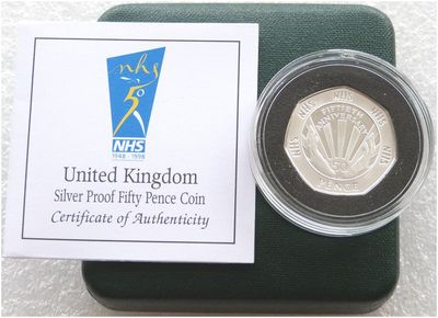 1998 National Health Service NHS 50p Silver Proof Coin Box Coa