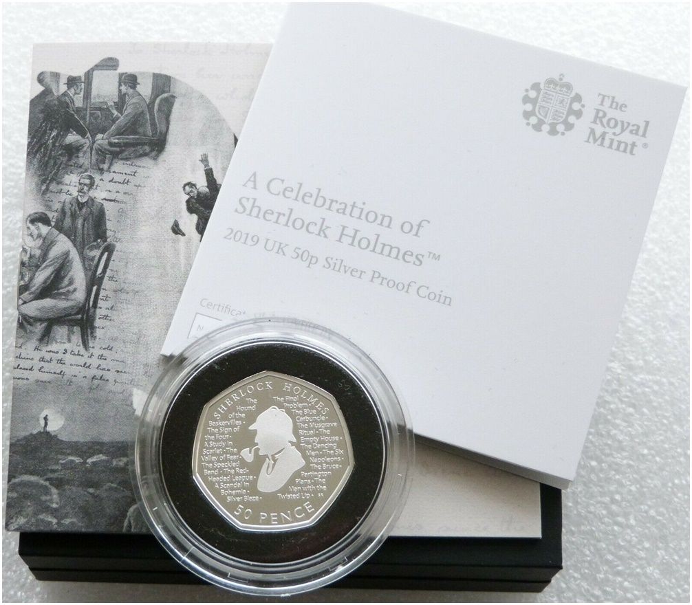 2019 Sherlock Holmes 50p Silver Proof Coin Box Coa