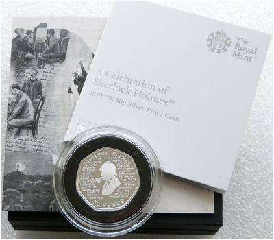 2019 Sherlock Holmes 50p Silver Proof Coin Box Coa