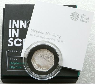 2019 Stephen Hawking 50p Silver Proof Coin Box Coa