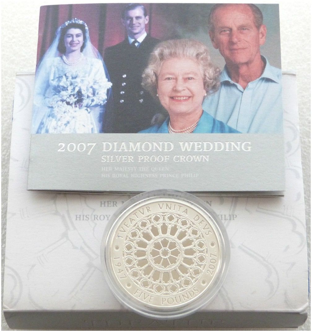 2007 Diamond Wedding £5 Silver Proof Coin Box Coa 2007 Diamond Wedding £5 Silver Proof Coin Box Coa