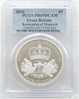 2010 Restoration of the Monarchy £5 Silver Proof Coin PCGS PR69 DCAM 2010 Restoration of the Monarchy £5 Silver Proof Coin PCGS PR69 DCAM