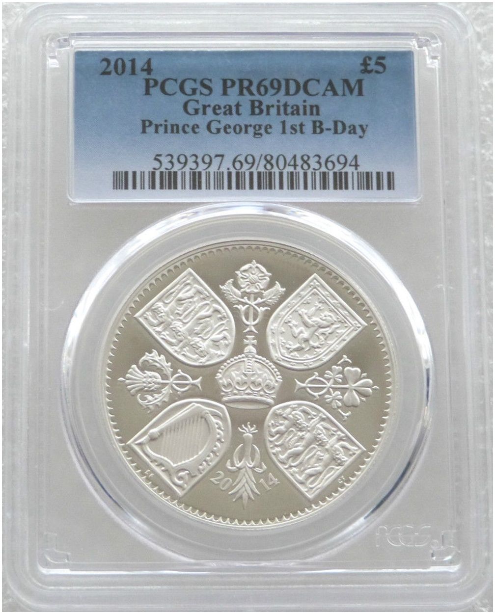 2014 Prince George Royal First Birthday £5 Silver Proof Coin PCGS PR69 DCAM 2014 Prince George Royal First Birthday £5 Silver Proof Coin PCGS PR69 DCAM