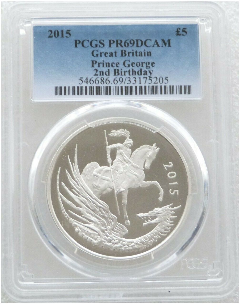 2015 Prince George Second Birthday £5 Silver Proof Coin PCGS PR69 DCAM 2015 Prince George Second Birthday £5 Silver Proof Coin PCGS PR69 DCAM