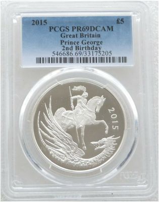 2015 Prince George Second Birthday £5 Silver Proof Coin PCGS PR69 DCAM 2015 Prince George Second Birthday £5 Silver Proof Coin PCGS PR69 DCAM