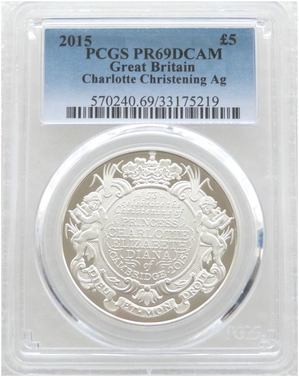 2015 Princess Charlotte Christening £5 Silver Proof Coin PCGS PR69 DCAM 2015 Princess Charlotte Christening £5 Silver Proof Coin PCGS PR69 DCAM