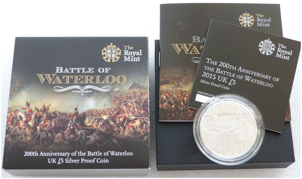 2015 Battle of Waterloo £5 Silver Proof Coin Box Coa 2015 Battle of Waterloo £5 Silver Proof Coin Box Coa