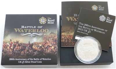 2015 Battle of Waterloo £5 Silver Proof Coin Box Coa 2015 Battle of Waterloo £5 Silver Proof Coin Box Coa