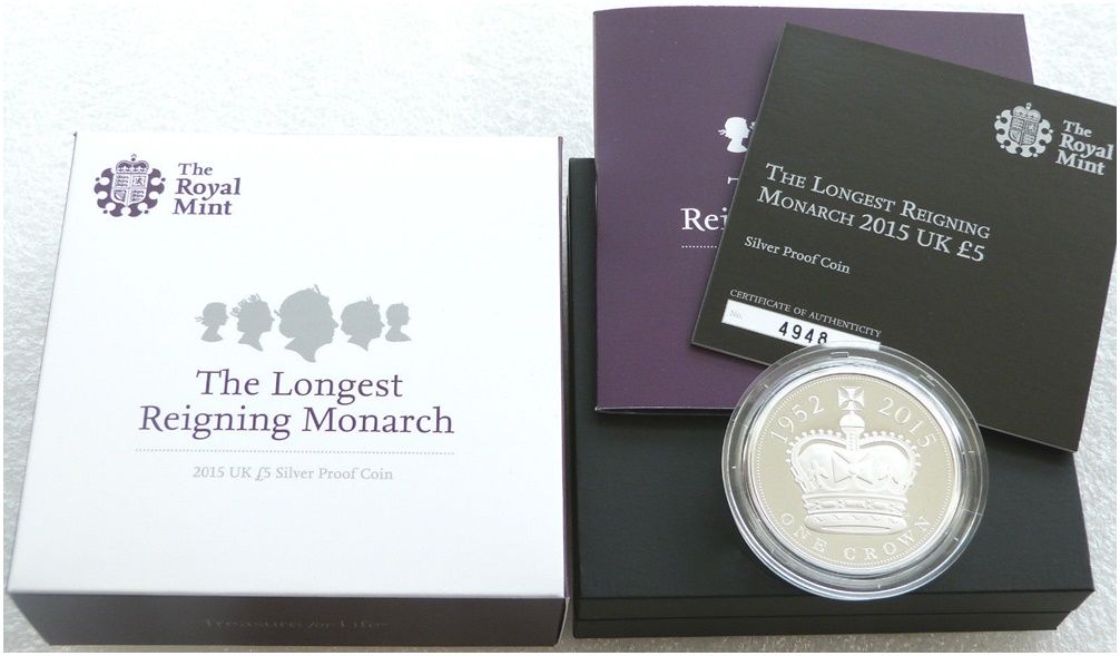 2015 Longest Reigning Monarch £5 Silver Proof Coin Box Coa 2015 Longest Reigning Monarch £5 Silver Proof Coin Box Coa