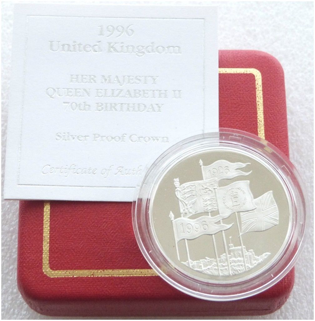1996 Queen's 70th Birthday £5 Silver Proof Coin Box Coa 1996 Queen's 70th Birthday £5 Silver Proof Coin Box Coa