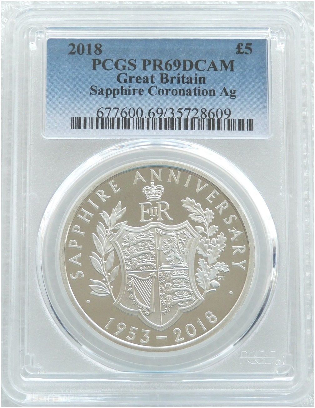 2018 Sapphire Coronation £5 Silver Proof Coin PCGS PR69 DCAM 2018 Sapphire Coronation £5 Silver Proof Coin PCGS PR69 DCAM