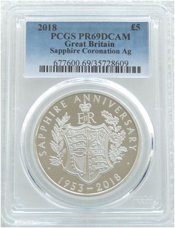 2018 Sapphire Coronation £5 Silver Proof Coin PCGS PR69 DCAM 2018 Sapphire Coronation £5 Silver Proof Coin PCGS PR69 DCAM